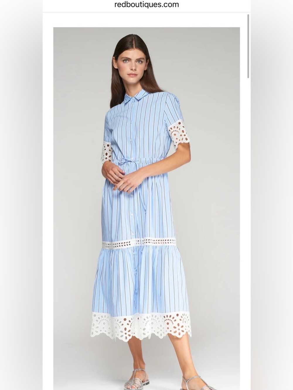 Vilagallo Light Blue Striped Eyelet Midi Dress